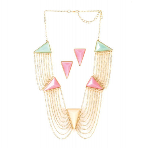 Triangle Stone Necklace And Earrings Jewelry Set