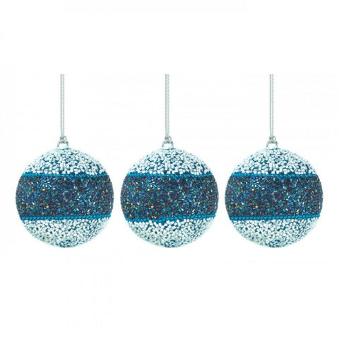True Blue Beaded Ball Ornament Trio