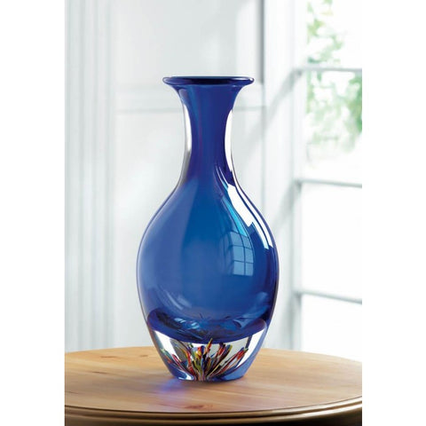 Blue Art Glass Bottleneck Vase