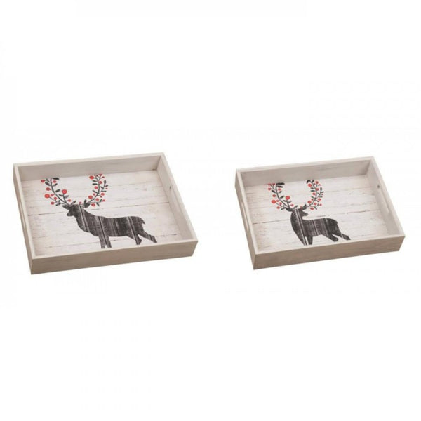 Wooden Reindeer Serving Trays Set Of 2