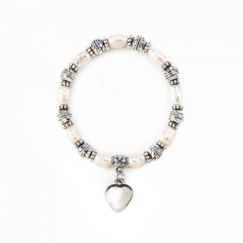 Pearl Stretch  Bracelet With Heart Charm