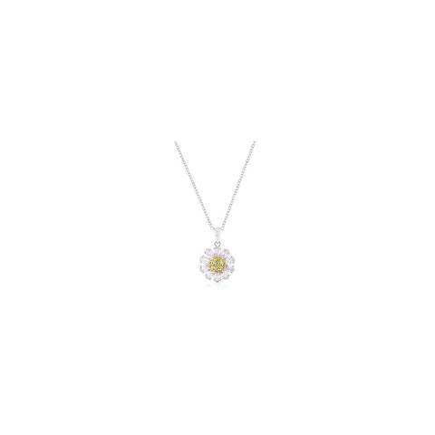 Silvertone Purple And Yellow Cubic Zirconia Floral Pendant