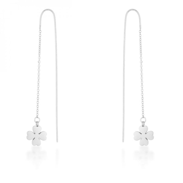 Patricia Rhodium Stainless Steel Clover Threaded Drop Earrings
