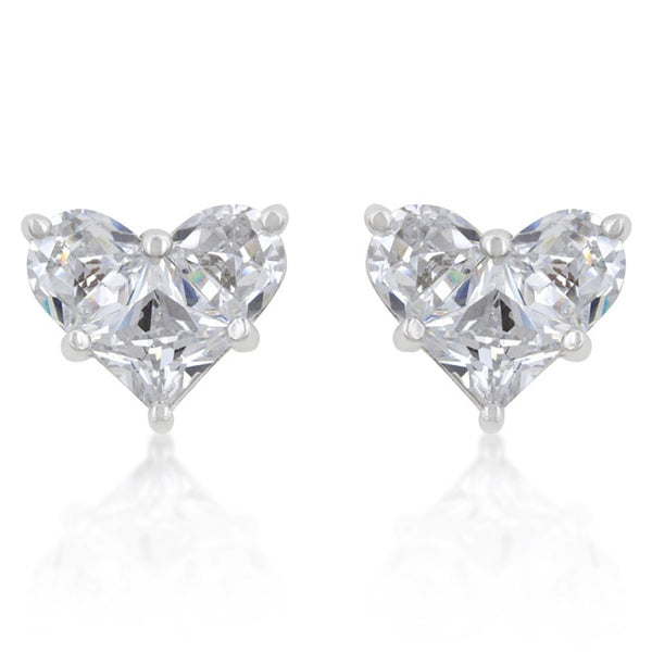 White Cz Heart Stud Earrings
