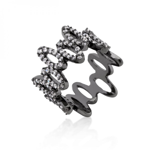 Cubic Zirconia And Hematite Oval Fashion Ring