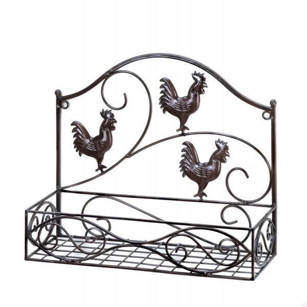 Charming Country Rooster Basket Wall Rack