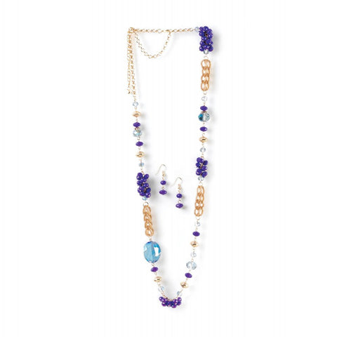 Beaded Radiant Orchid Long Chain Necklace And Earrings Set