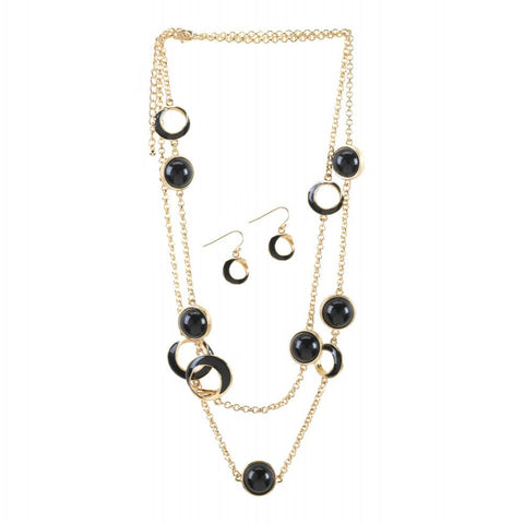 Black Orbit Necklace And Earrings Jewelry Set