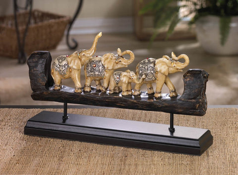 Elephant Family Carved Decor