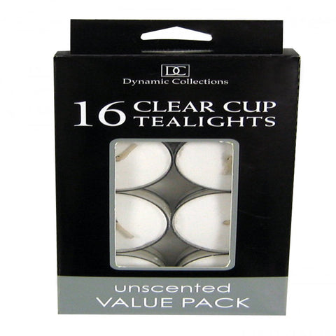 16pk Clear Cup Tealights - White