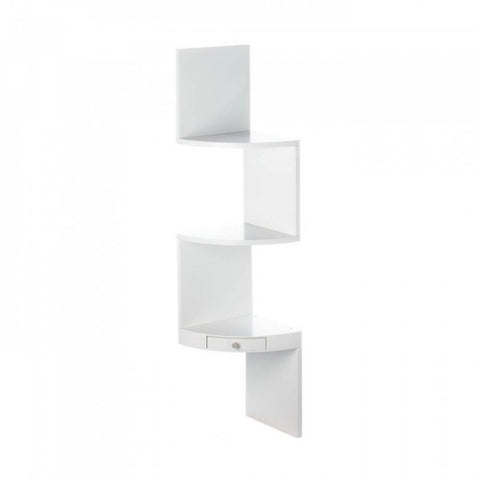 White Corner Triple Shelves With Drawer