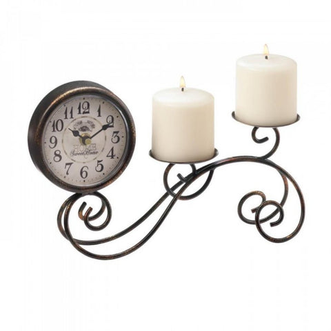 Scrollwork Table Clock & Candleholder