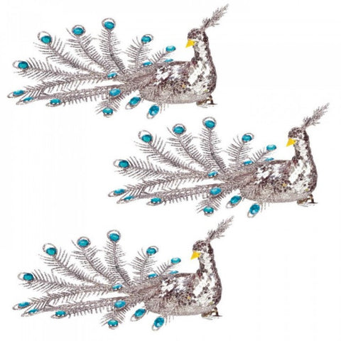 Blue Gem Peacock Ornament Set