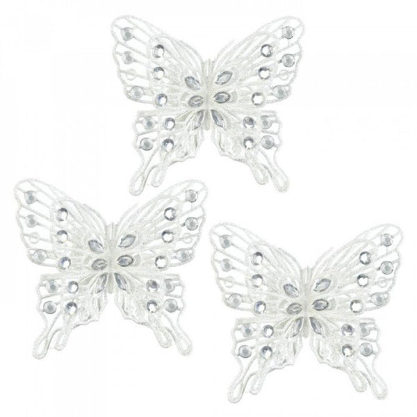 White Gem Butterfly Ornament Set