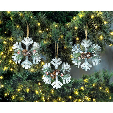 Rustic Snowflake Ornament Trio