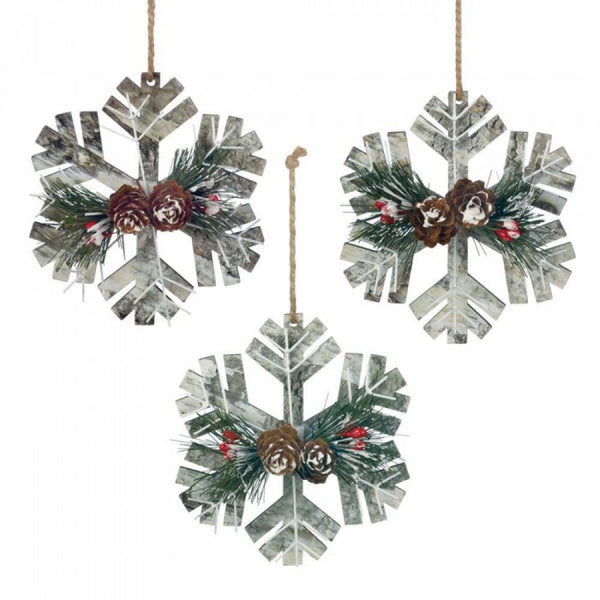 Rustic Snowflake Ornament Trio