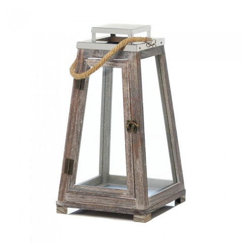 Large Pyramid Wooden Lantern With Rope