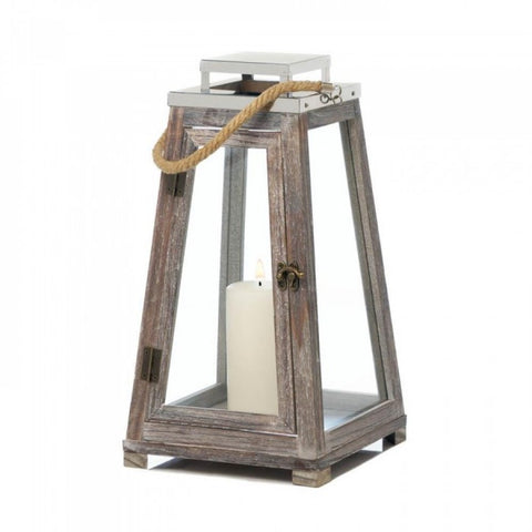 Large Pyramid Wooden Lantern With Rope