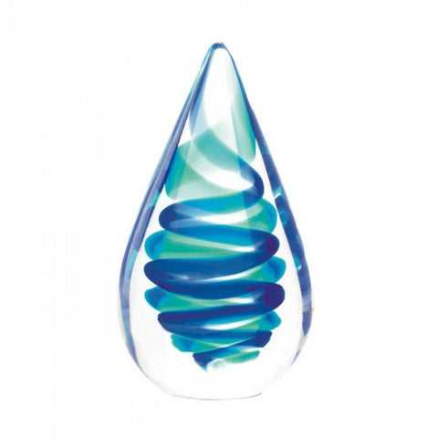 Blue Spiral Tear Drop Glass Art