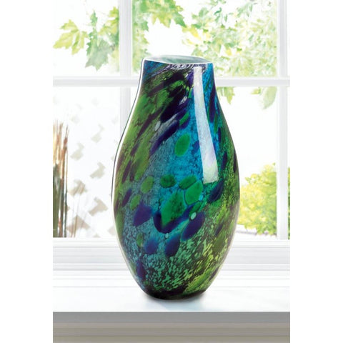 Peacock Inspired Art Glass Vase