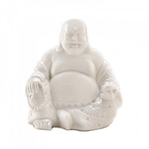 Happy White Buddha Figure