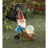 Gnome With Wheel Barrow Solar Statue
