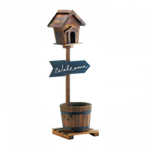 Welcome Birdhouse Rustic Barrel Planter