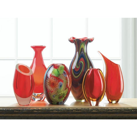 Red Art Glass Bottleneck Vase