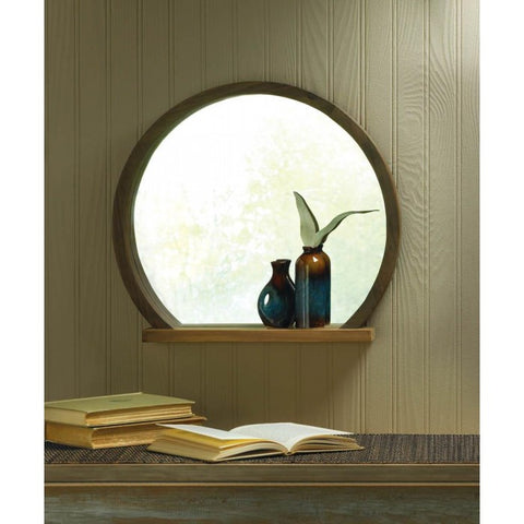 Round Wooden Mirror With Shelf