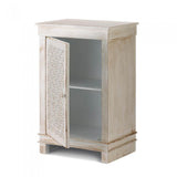 Geometric Cutwork Distressed White Cabinet