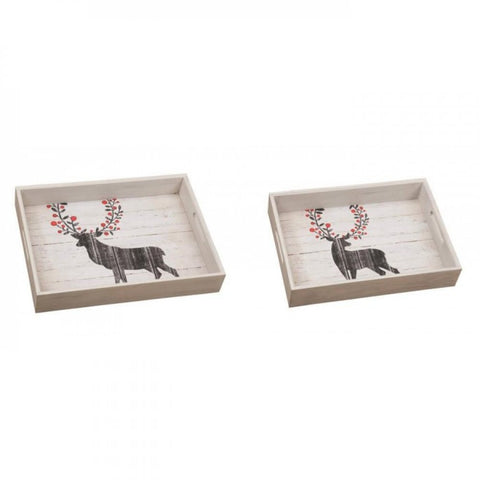 Wooden Reindeer Serving Trays Set Of 2