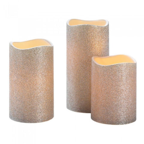 Silver Glitter Led Candle Set Of 3