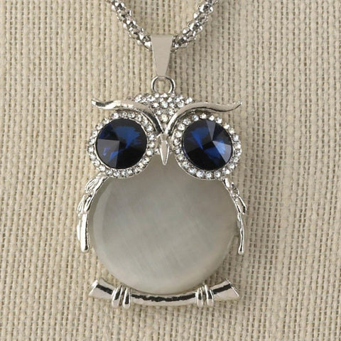 White Crystal Owl  Necklace