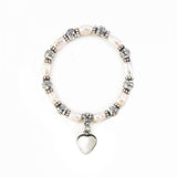 Pearl Stretch  Bracelet With Heart Charm