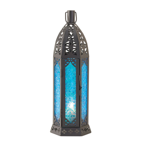 Tall Vibrant Blue Candle Lantern