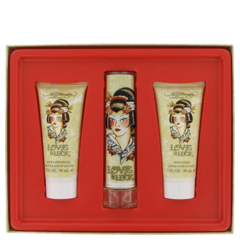 Love & Luck By Christian Audigier Gift Set -- 1.7 Oz Eau De Parfum Spray + 3 Oz Body Lotion + 3 Oz Bath & Shower Gel