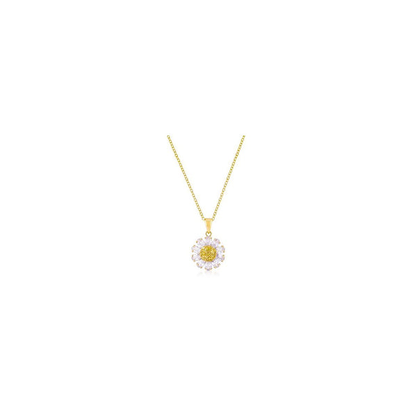 Goldtone Purple And Yellow Cubic Zirconia Floral Pendant