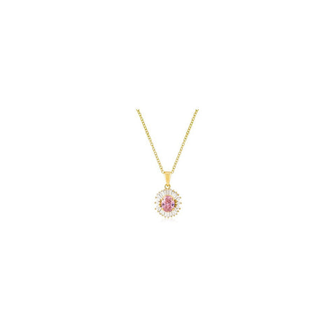 Goldtone Pink Cz Oval Halo Pendant