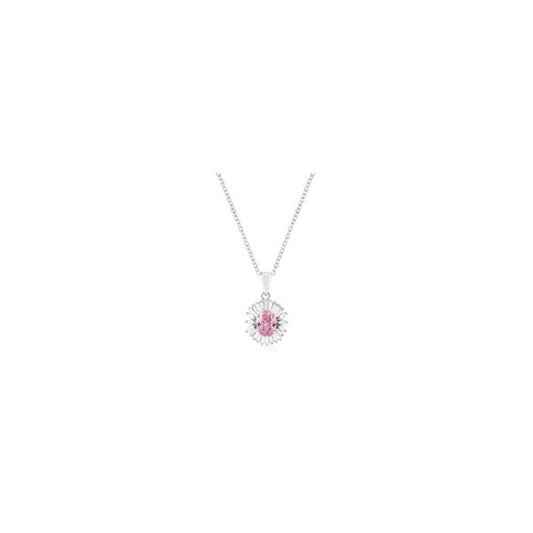 Silvertone Pink Cz Oval Halo Pendant