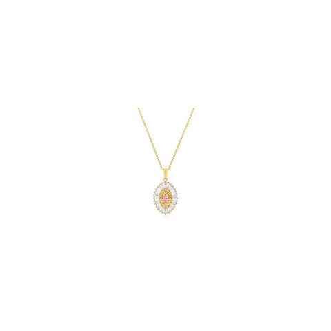 Goldtone Pink And Clear Cz Oval Halo Pendant