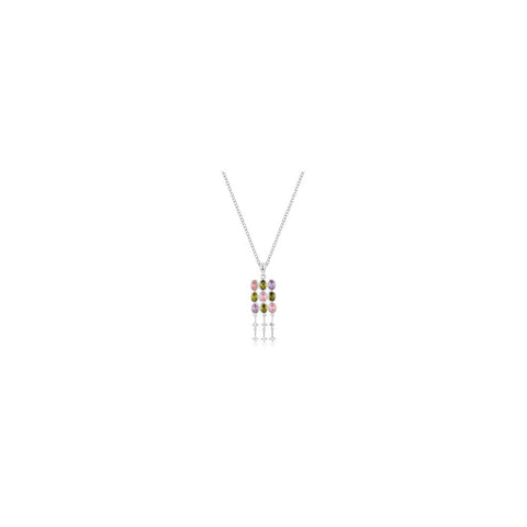 Silvertone Oval Cz Crest Pendant