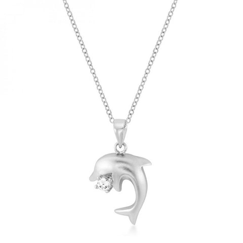 Matte Rhodium Dolphin Pendant