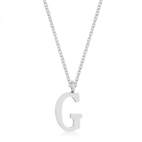 Elaina Rhodium Stainless Steel G Initial Necklace