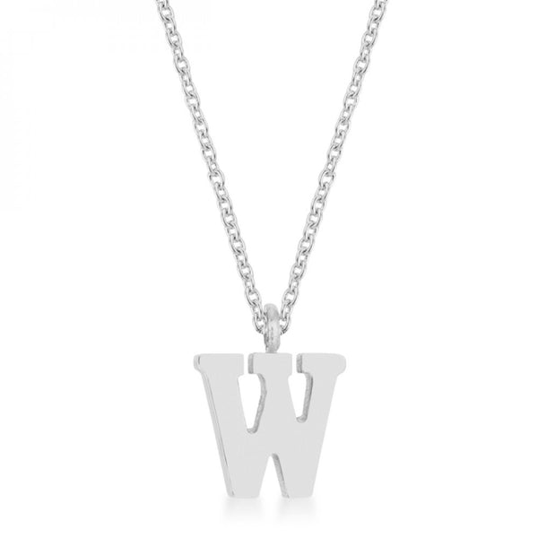 Elaina Rhodium Stainless Steel W Initial Necklace