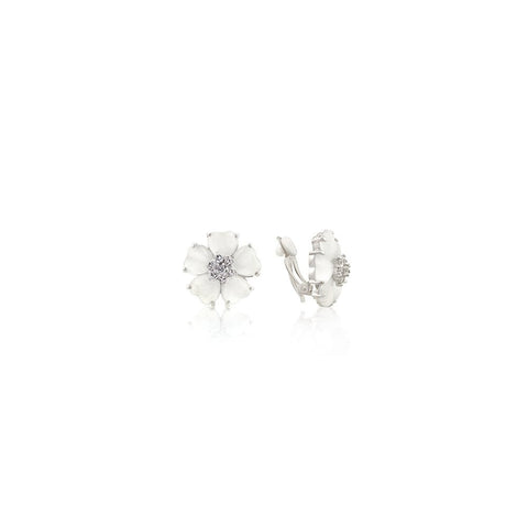 White Flower Nouveau Clip Earrings