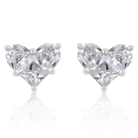 White Cz Heart Stud Earrings