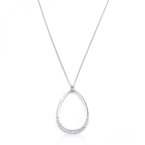 Silver Tone Crystal Teardrop Necklace