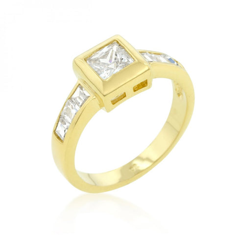 Simple Golden Square Bezel Cubic Zirconia Ring