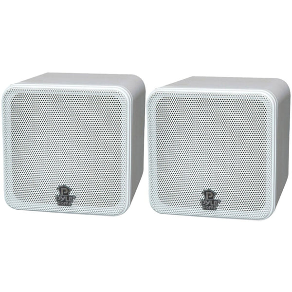 Pyle Home 4" 200-Watt Mini-Cube Bookshelf Speakers (White)