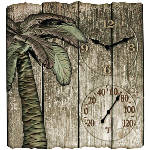 Taylor 12" X 13" Palm Tree Poly Resin Clock With Thermometer
